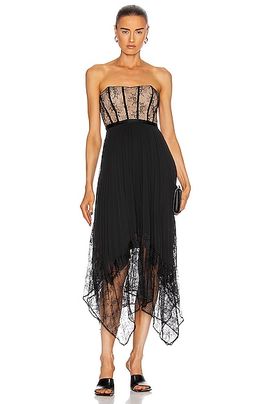 JONATHAN SIMKHAI Scarlett Strapless Pleated Midi Dress in Black | FWRD