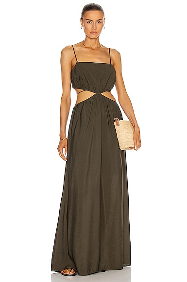 SIMKHAI Amora Strap Detail Maxi Dress in Army Green | FWRD