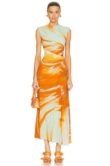Acacia Marble Printed High Neck Ruched Midi Dress