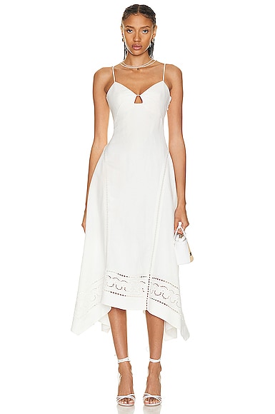 SIMKHAI Valeria Scarf Embroidered Linen Dress in White