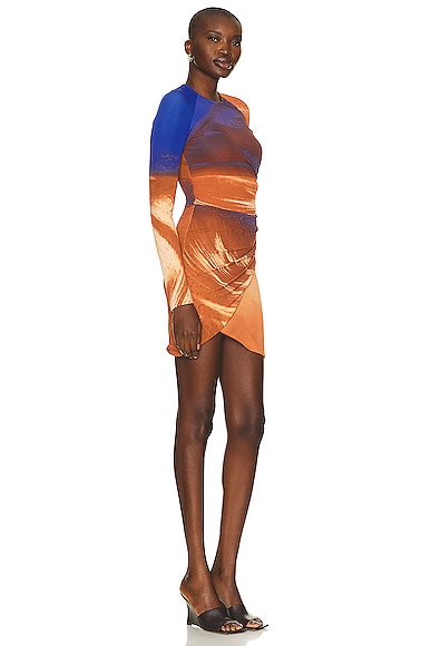 Shop Simkhai Abby Long Sleeve Ruched Mini Dress In Sierra Print
