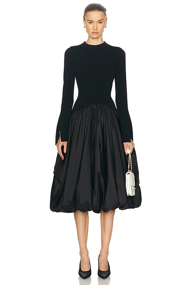 SIMKHAI Kenlie Mock Neck Midi Dress in Black