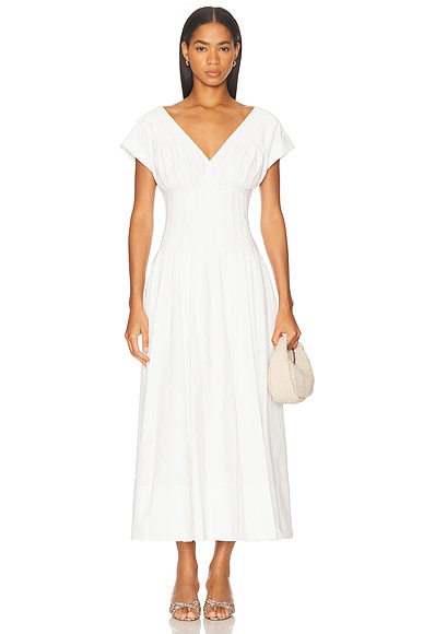 SIMKHAI Nina Pleated Midi Dress in White