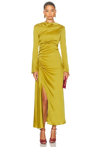 SIMKHAI Odess Long Sleeve Midi Dress in Pear