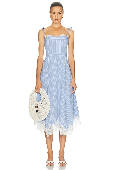 SIMKHAI Avaleigh Midi Dress in Oxford Blue Stripe