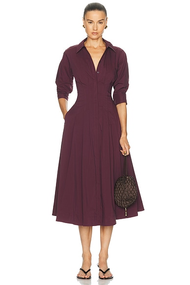 SIMKHAI Jazz Pintuck Midi Dress in Fig