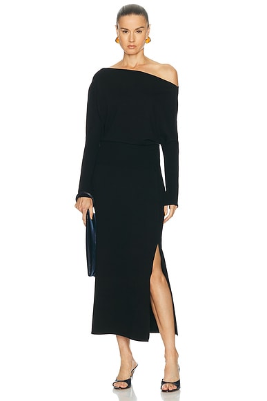 SIMKHAI Janese Off Shoulder Midi Dress in Black
