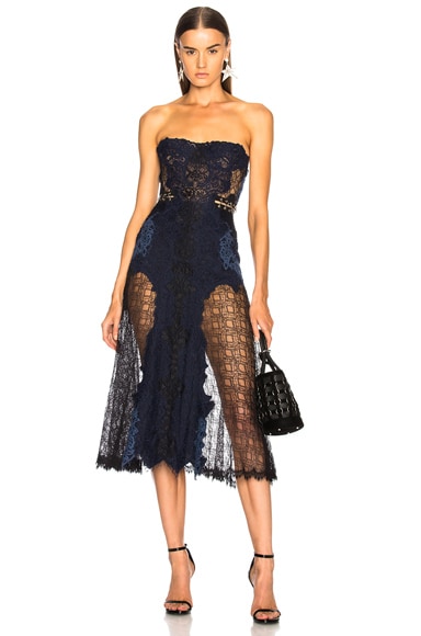 Grommet Lariat Lace Bustier Midi Dress