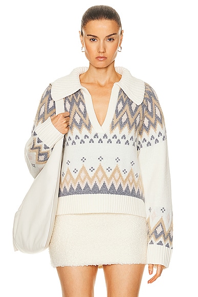 SIMKHAI Clarence Polo Pullover Sweater in Ivory Multi