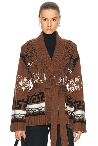 SIMKHAI Elwood Wrap Cardigan in Dark Chai Multi