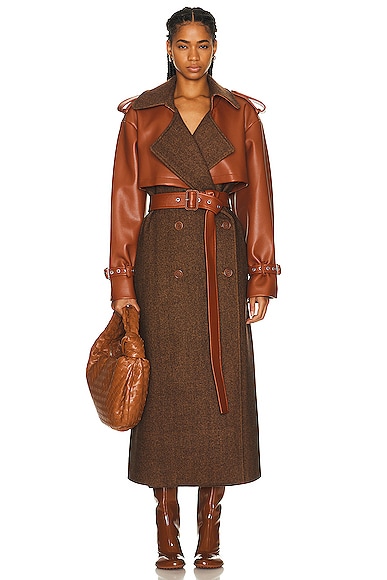 Doni Faux Leather Combo Trench Coat