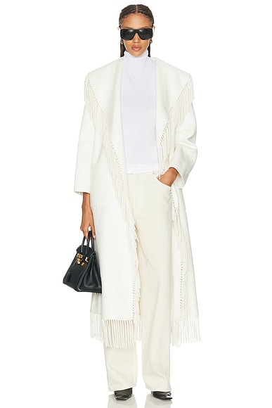 SIMKHAI Carrie Fringe Robe Coat in Frost