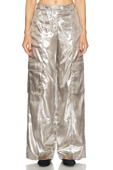 SIMKHAI Beatriz Wide Leg Cargo Pant in Silver
