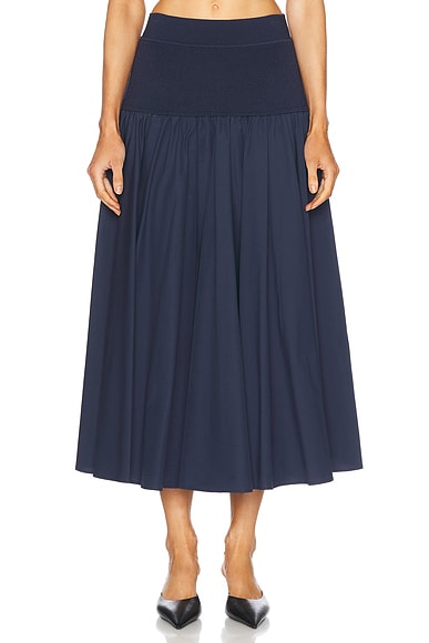SIMKHAI Stella Maxi Skirt With Knit Yoke in Midnight