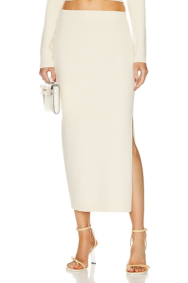 SIMKHAI Verina Midi Pencil Skirt With Slit in Natural White