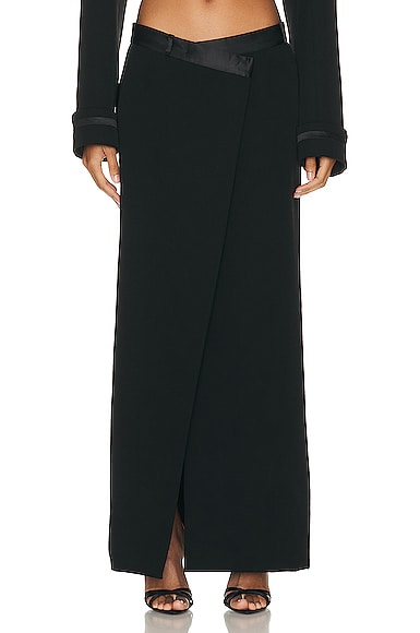 SIMKHAI Clarisse Satin Combo Overlap Maxi Skirt in Black