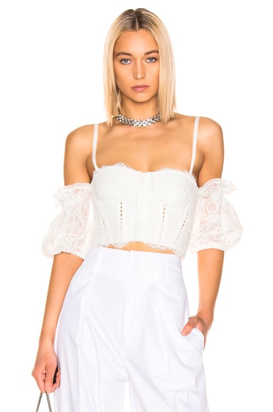 SIMKHAI Multimedia Corded Lace Bustier Top in White