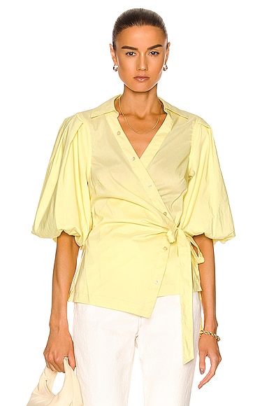 yellow wrap blouse