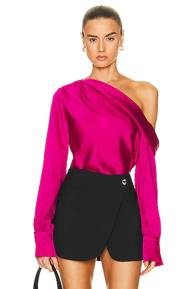 Jonathan Simkhai Alice One-shoulder Draped Woven Top In Pink | ModeSens