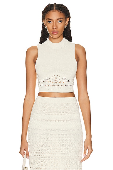 Clarita Macrame Mixed Stitch Mock Neck Cropped Tank Top