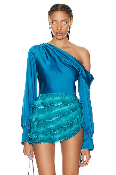 Simkhai Alice One Shoulder Long Sleeve Top In Celestial In Phthalo Blue