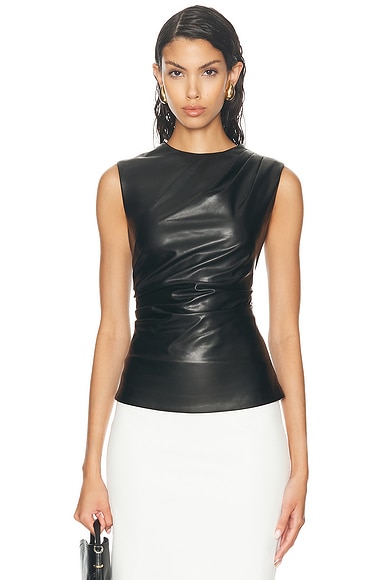Black Faux Leather Side Open Detail High Neck Top | Co-ords