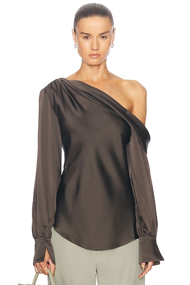 SIMKHAI Alice One Shoulder Top in Chocolate