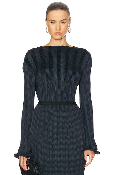 Toteme Long Sleeve Boat Neck Top in Navy Melange | FWRD