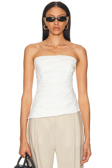 SIMKHAI Emerson Ruched Bustier Top in White