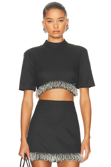 SIMKHAI Jalen Short Sleeve Cropped Top in Black
