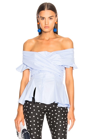 Wrapped Oxford Off Shoulder Peplum Top