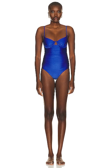 SIMKHAI Laine Ruched Cup Underwire Swimsuit in Lapis Blue