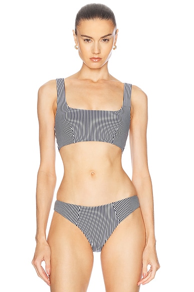 SIMKHAI Huxley Seamed Bikini Top in Midnight Stripe