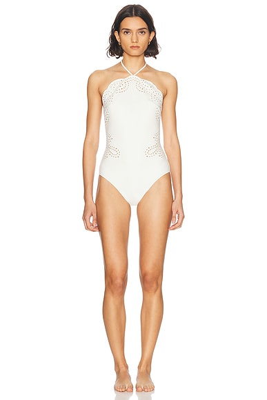 SIMKHAI Nicolette Broderie Anglaise One Piece Swimsuit in White