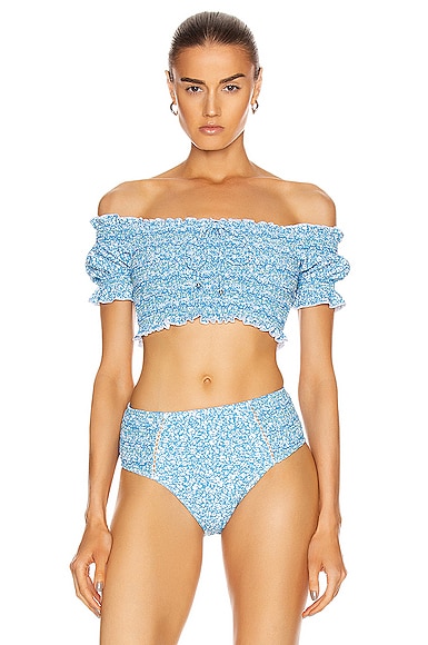 JONATHAN SIMKHAI Chloe Floral Smocked Top in Capri | FWRD