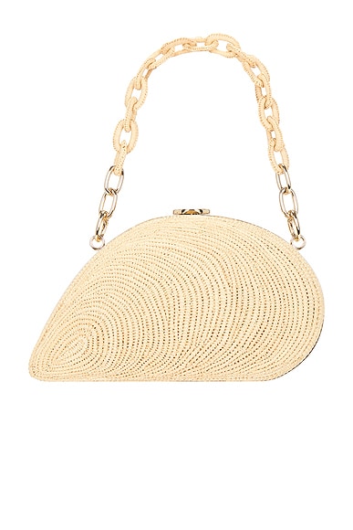 SIMKHAI Bridget Raffia Oyster Shell Clutch in Raffia