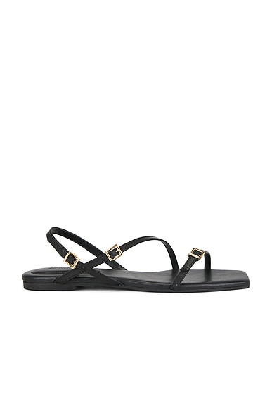 SIMKHAI Carey Leather Strappy Flat Sandal in Black