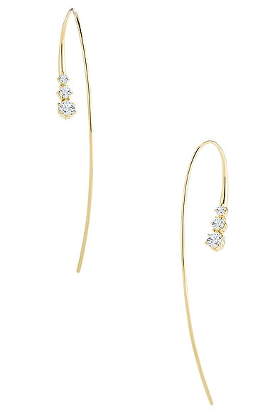 Jade Trau Three Stone Ara Hook Earrings in 18k Gold