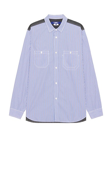 Junya Watanabe Stripe Shirt in Navy, Sax, White, & Grey