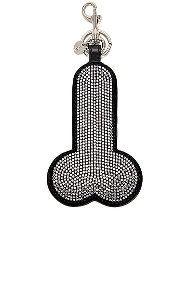 Jw Anderson Suede Penis Keyring With Crystals In Black