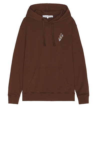 JW Anderson Anchor Embroidery Back Print Hoodie in Brown