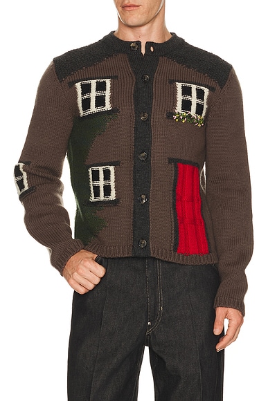 JW Anderson House Polo Cardigan in Chestnut