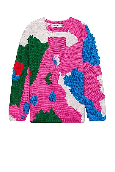 JW Anderson Textured V Cutout Jumper in Pink & Multi