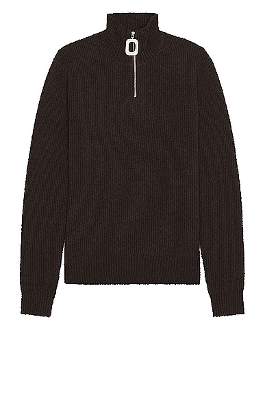Shop Jw Anderson Boucle Henley Jumper In Brown