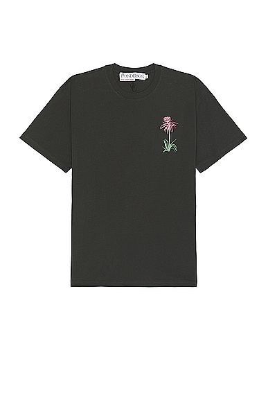 JW Anderson Pol Thistle Embroidery T-Shirt in Charcoal
