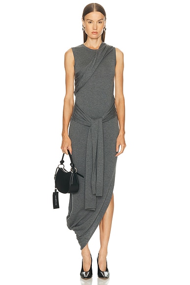 JW Anderson Tie Detail Sleeveless Dress in Charcoal Melange