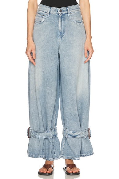 JW Anderson Buckle Wide Leg Jeans in Light Blue