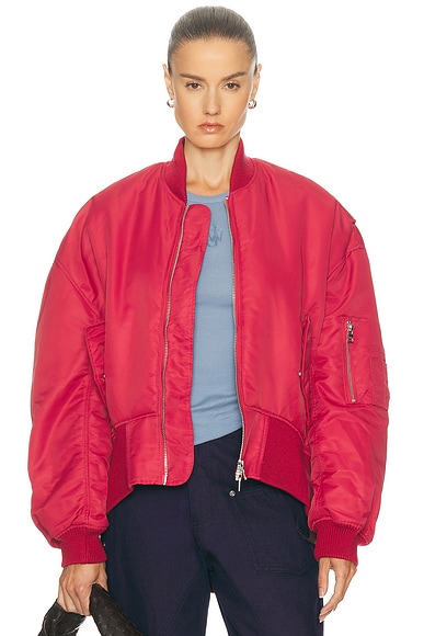 JW Anderson Oversized Curved Hem Bomber Jacket in Ruby