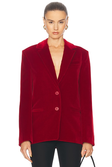 Sies Marjan Terry Liquid Velvet Belted Blazer in Raspberry FWRD