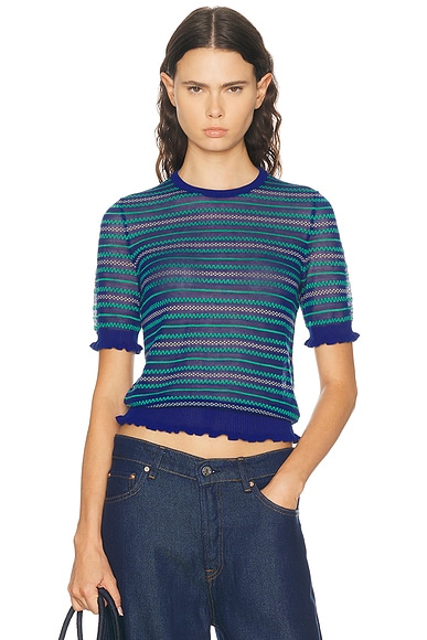 JW Anderson Short Sleeve Sheer Fairisle Top in Cobalt